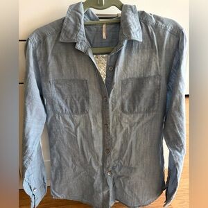 Free People Light Blue Button-Up Shirt with Lace Detail Back